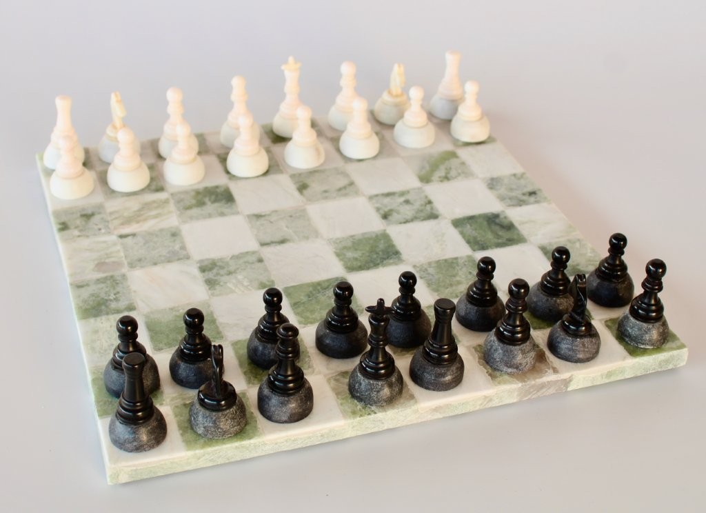 Large Green & Grey Marble Chess Set